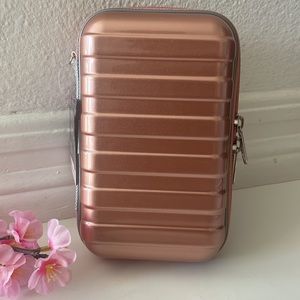 Hard storage case luggage style zipper container pouch rose gold brand new NWT